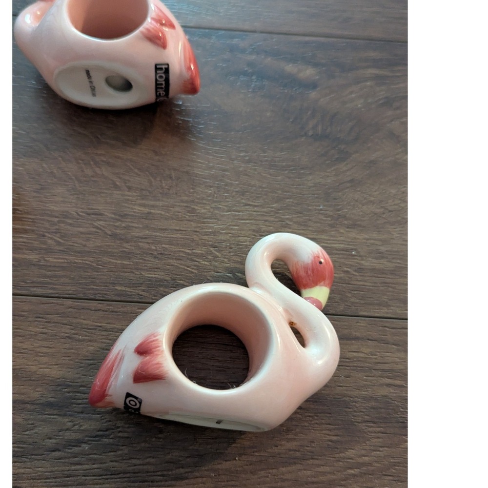 Home Pink Flamingo Ceramic Napkin Rings Set of 4 Tropical Coastal Dining Decor